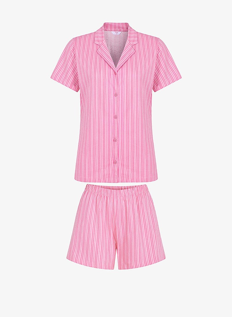 Penti Women's Cotton Lounge Pinkish Stripes Shirt & Shorts Set - Pink - Image 4