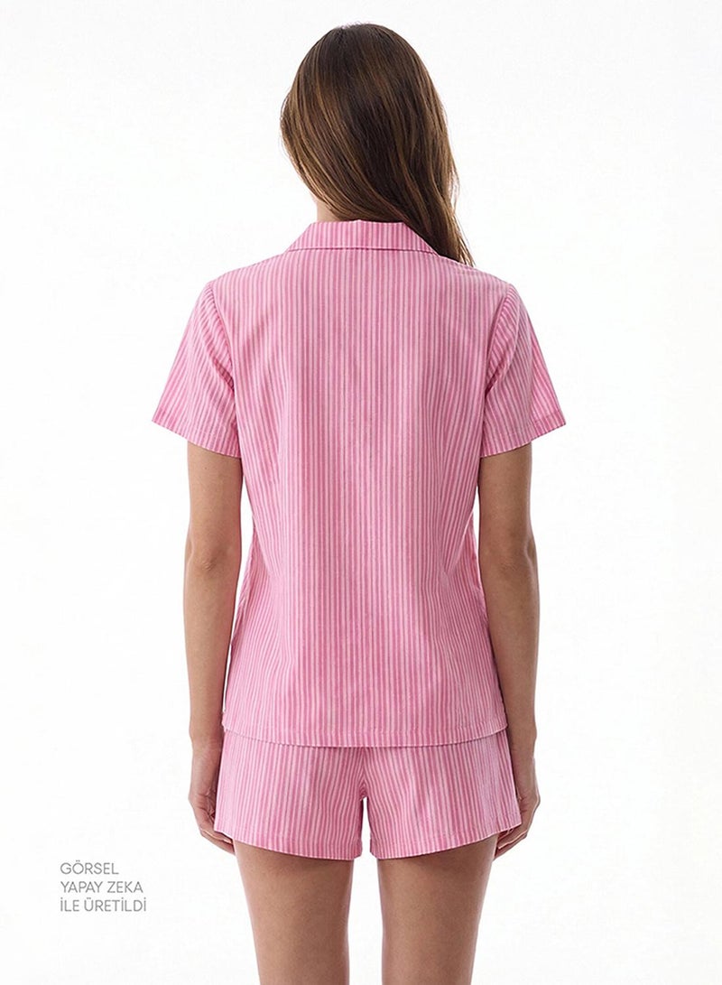 Penti Women's Cotton Lounge Pinkish Stripes Shirt & Shorts Set - Pink - Image 3