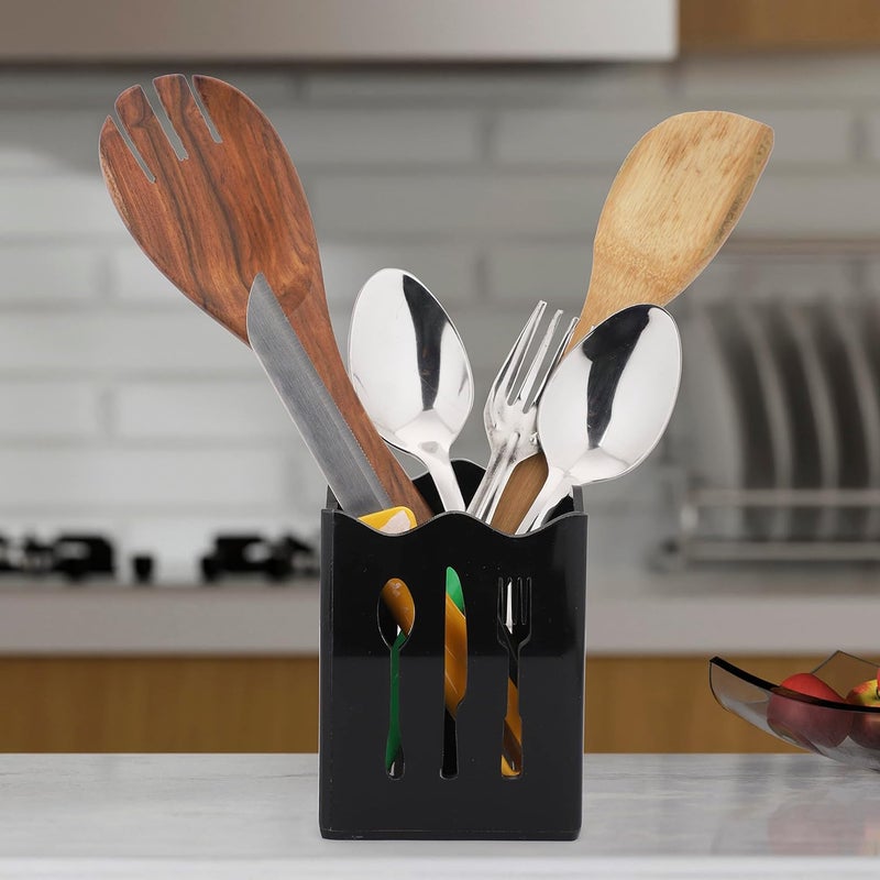BARCROCK Cutlery Holder Spoon Stand for Kitchen and Dining Table Spoon Fork Knife Storage Black Glossy Color 4Inch - Image 1