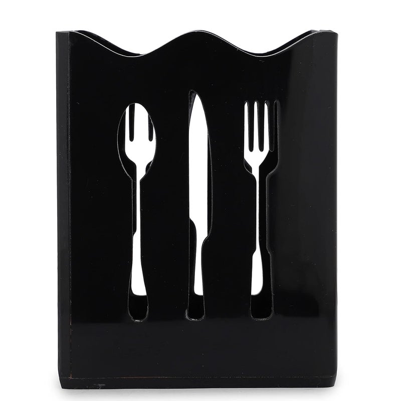 BARCROCK Cutlery Holder Spoon Stand for Kitchen and Dining Table Spoon Fork Knife Storage Black Glossy Color 4Inch - Image 2