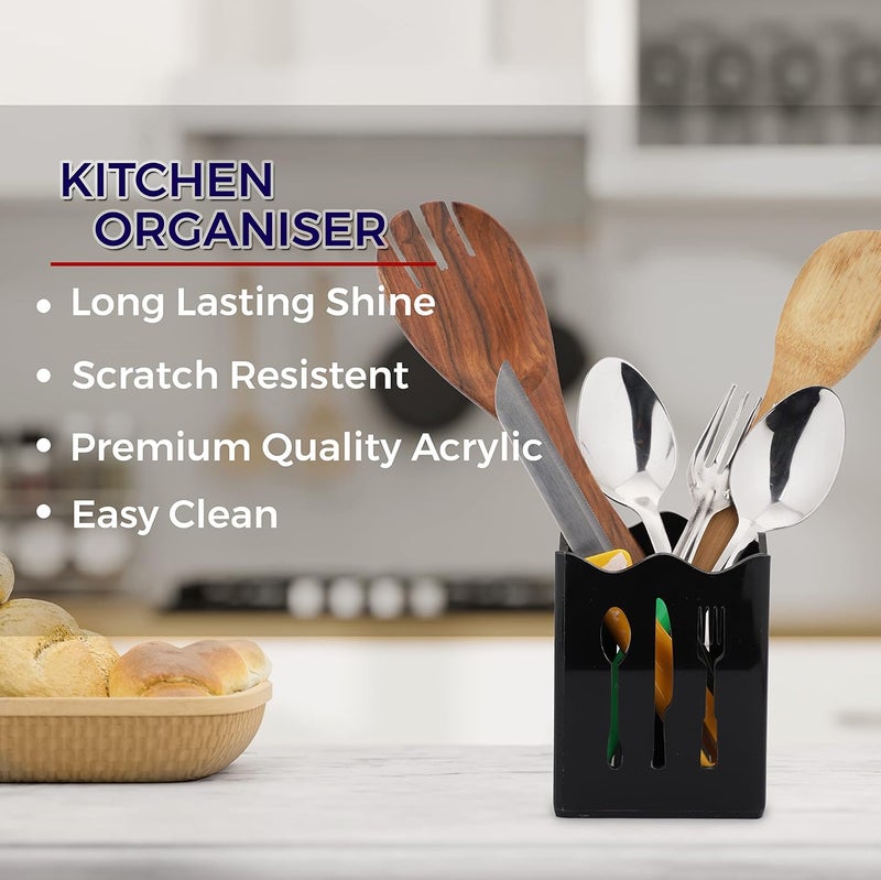 BARCROCK Cutlery Holder Spoon Stand for Kitchen and Dining Table Spoon Fork Knife Storage Black Glossy Color 4Inch - Image 5
