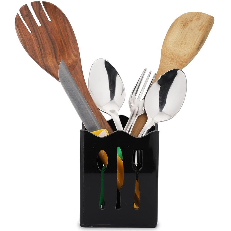 BARCROCK Cutlery Holder Spoon Stand for Kitchen and Dining Table Spoon Fork Knife Storage Black Glossy Color 4Inch - Image 3