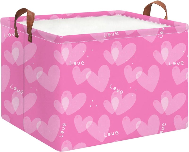 HKEC Rectangle Storage Basket with Handles,Collapsible Storage Bin,Books Box,Gift Basket(Pure Love) - Image 1