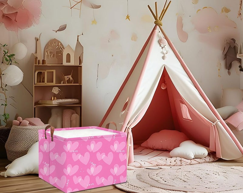 HKEC Rectangle Storage Basket with Handles,Collapsible Storage Bin,Books Box,Gift Basket(Pure Love) - Image 5