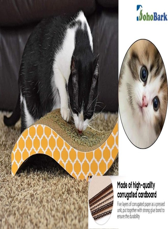 BohoBark Cat Scratch Scratching Pad, Corrugated Cat Scratcher Cardboard for Indoor Cats, Kitten for Furniture Protection, Durable Texture Design (Brown, S Shape Scratcher) - Image 2