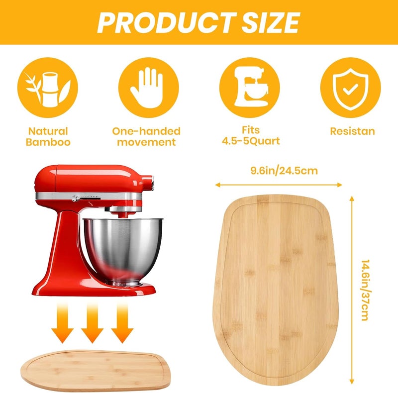 COOBL منزلق من الخيزران لخلاط KitchenAid 4.5-5 كوارت ذي الرأس المائل، حصيرة انزلاق للأجهزة، ملحقات تخزين على سطح المطبخ، لوحة نقل الخلاط - Image 4