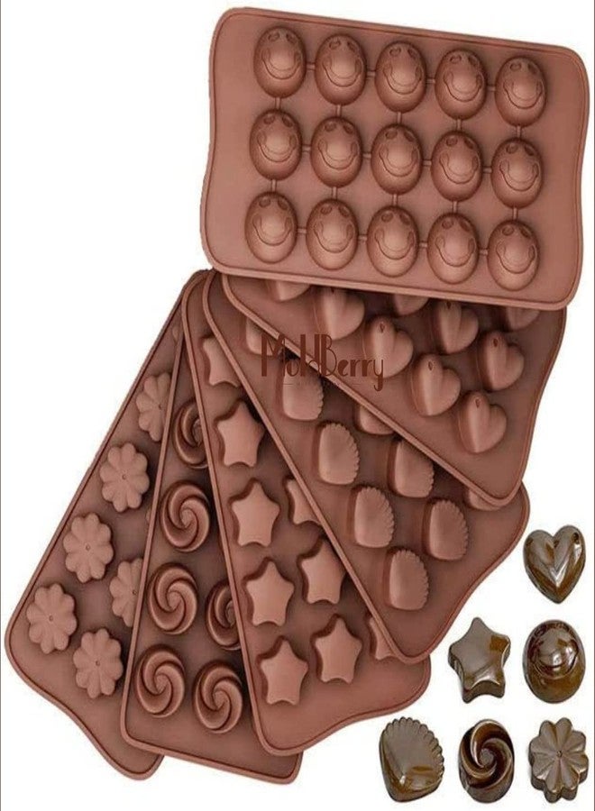 MoldBerry Silicone Chocolate Candy Molds Flexible Silicone Candy Gummy Mould Different Shapes and Patterns Baking Mold for Cake Easy to Use & Clean Pack of 6 - Image 1