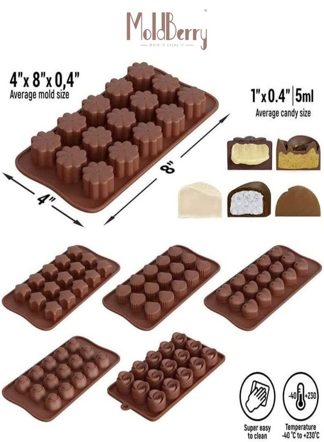 MoldBerry Silicone Chocolate Candy Molds Flexible Silicone Candy Gummy Mould Different Shapes and Patterns Baking Mold for Cake Easy to Use & Clean Pack of 6 - Image 2