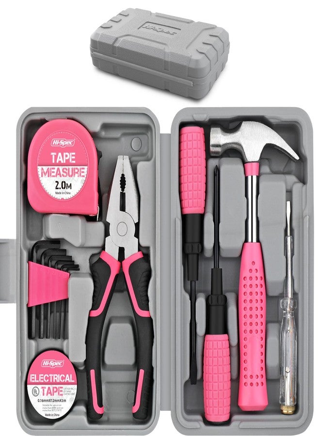 Hi-Spec 13pc Pink Small Compact Womens Ladies Hand Mini Tool Kit Set for Home & Office DIY. Household Basic Repairs in a Portable Toolbox Case - Image 1