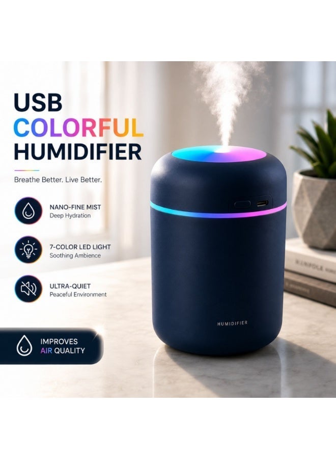 اتش 2 او فواحة زيوت عطرية كهربائية USB سعة 300 مل مع 2 فلتر قطني - مرطب هواء وإضاءة ليلية LED - ناشر روائح ومعطر جو للمنزل والمكتب - Image 1