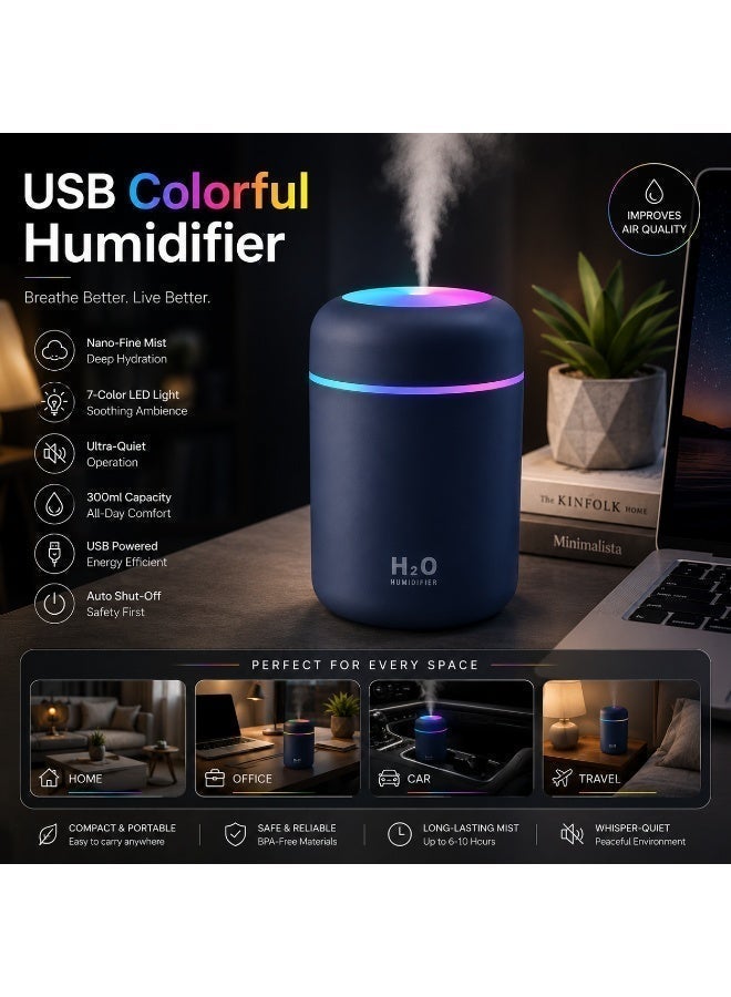 H2O USB Electric Aroma Diffuser 300ml with 2 Cotton Filters - Air Humidifier & LED Night Light - Fragrance Diffuser & Air Freshener for Home and Office - Image 4