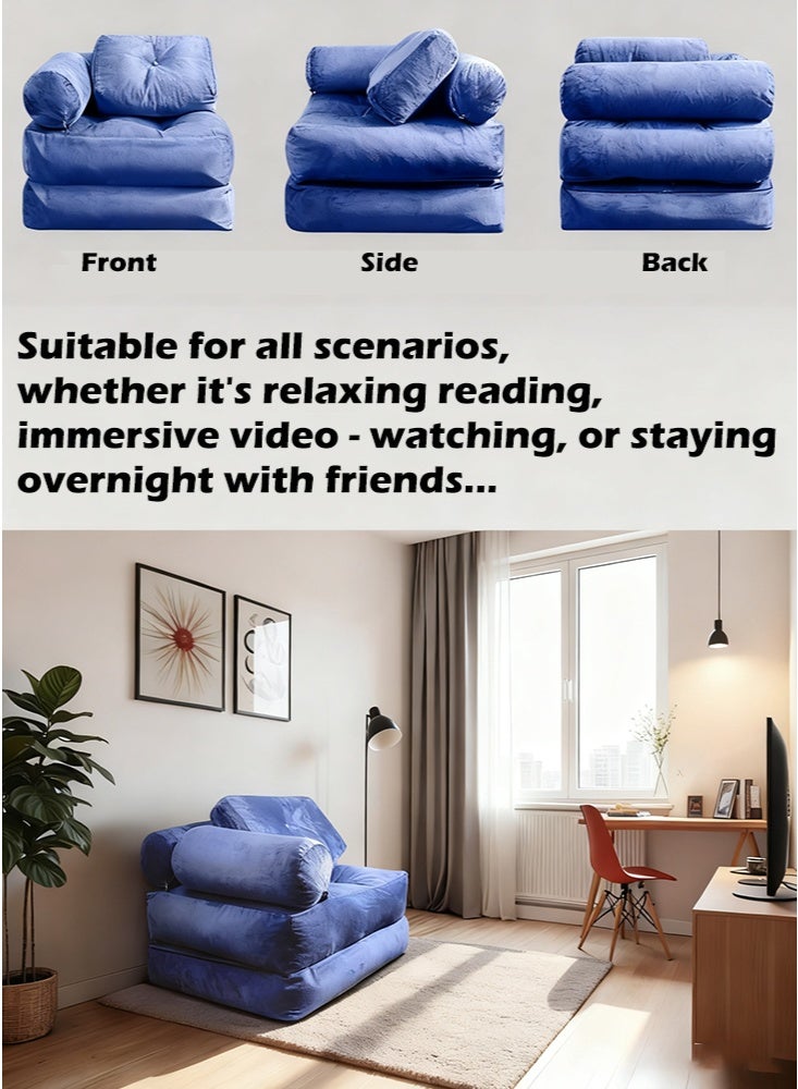 ميريزا سرير أريكة قابل للطي بمقاس فردي | كرسي نوم قابل للتحويل مع وسادة، مرتبة قابلة للطي ودعم للظهر، أريكة أرضية محمولة للمنزل, غرفة المعيشة وغرفة النوم، أزرق - Image 2