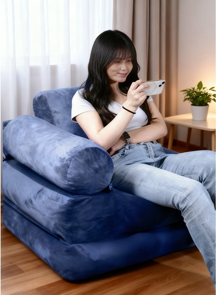 ميريزا سرير أريكة قابل للطي بمقاس فردي | كرسي نوم قابل للتحويل مع وسادة، مرتبة قابلة للطي ودعم للظهر، أريكة أرضية محمولة للمنزل, غرفة المعيشة وغرفة النوم، أزرق - Image 3