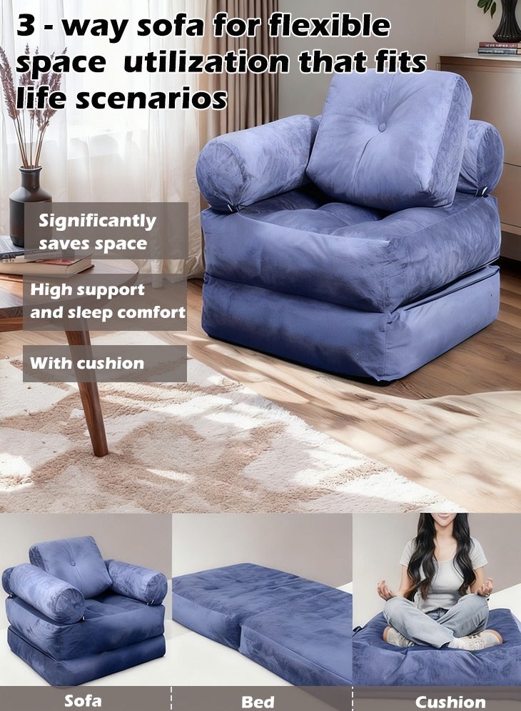 ميريزا سرير أريكة قابل للطي بمقاس فردي | كرسي نوم قابل للتحويل مع وسادة، مرتبة قابلة للطي ودعم للظهر، أريكة أرضية محمولة للمنزل, غرفة المعيشة وغرفة النوم، أزرق - Image 5