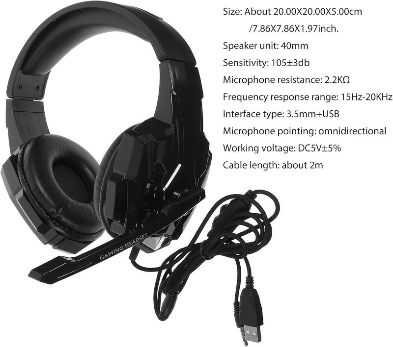 Wired I3000 Gaming Headphone with Microphone Adjustable Headset for Computer PC E-Sports Lightweight Black Over-Ear Luminous Headphones for Online Gaming - Image 2