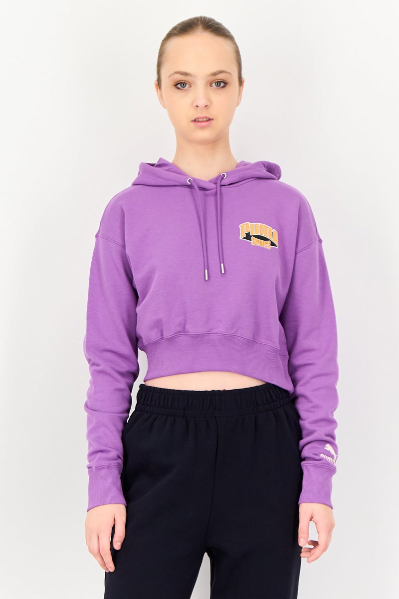 PUMA هودي قصير بأكمام طويلة للنساء مناسب للرياضة في الهواء الطلق، بنفسجي - Image 1