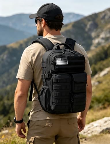 Wotony Tactical Backpack Military waterproof backpack with multiple pockets and tactical gear for the outdoors Black 30L - Image 3