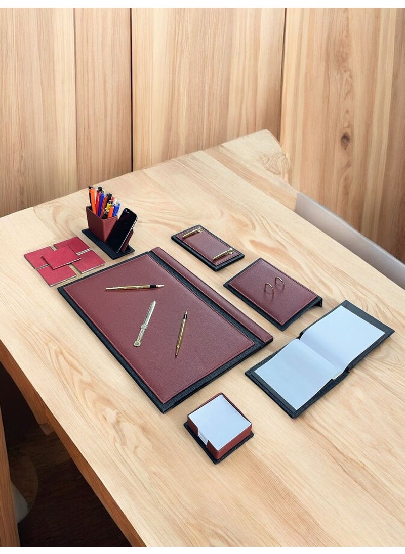 Eren Ofis - Eren Office Belly Model Leather Desk Set Desk Set Elite Desk with Notepad and Notebook - Image 1