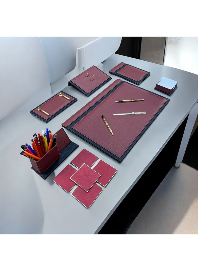 Eren Ofis - Eren Office Belly Model Leather Desk Set Desk Set Elite Desk with Notepad and Notebook - Image 1