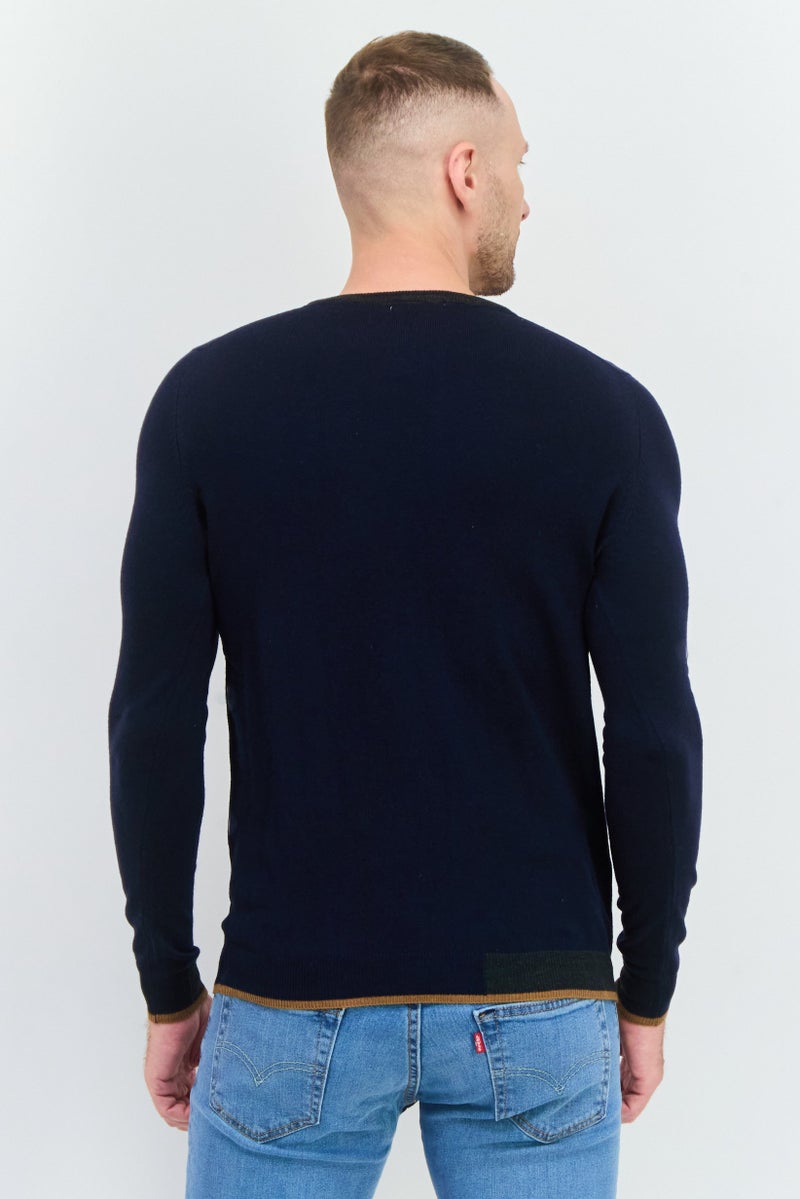 Sorbino Men Round Neck Long Sleeves Textured Sweater, Navy - Image 3