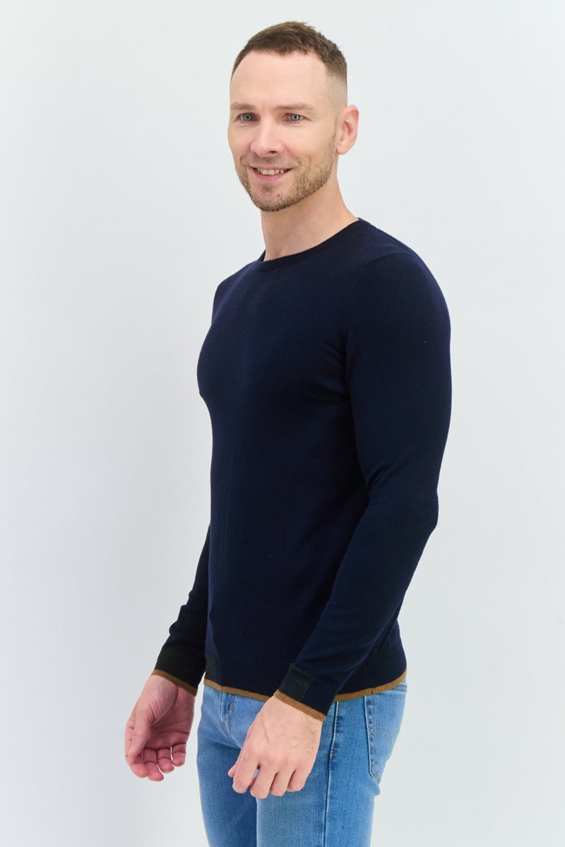 Sorbino Men Round Neck Long Sleeves Textured Sweater, Navy - Image 2