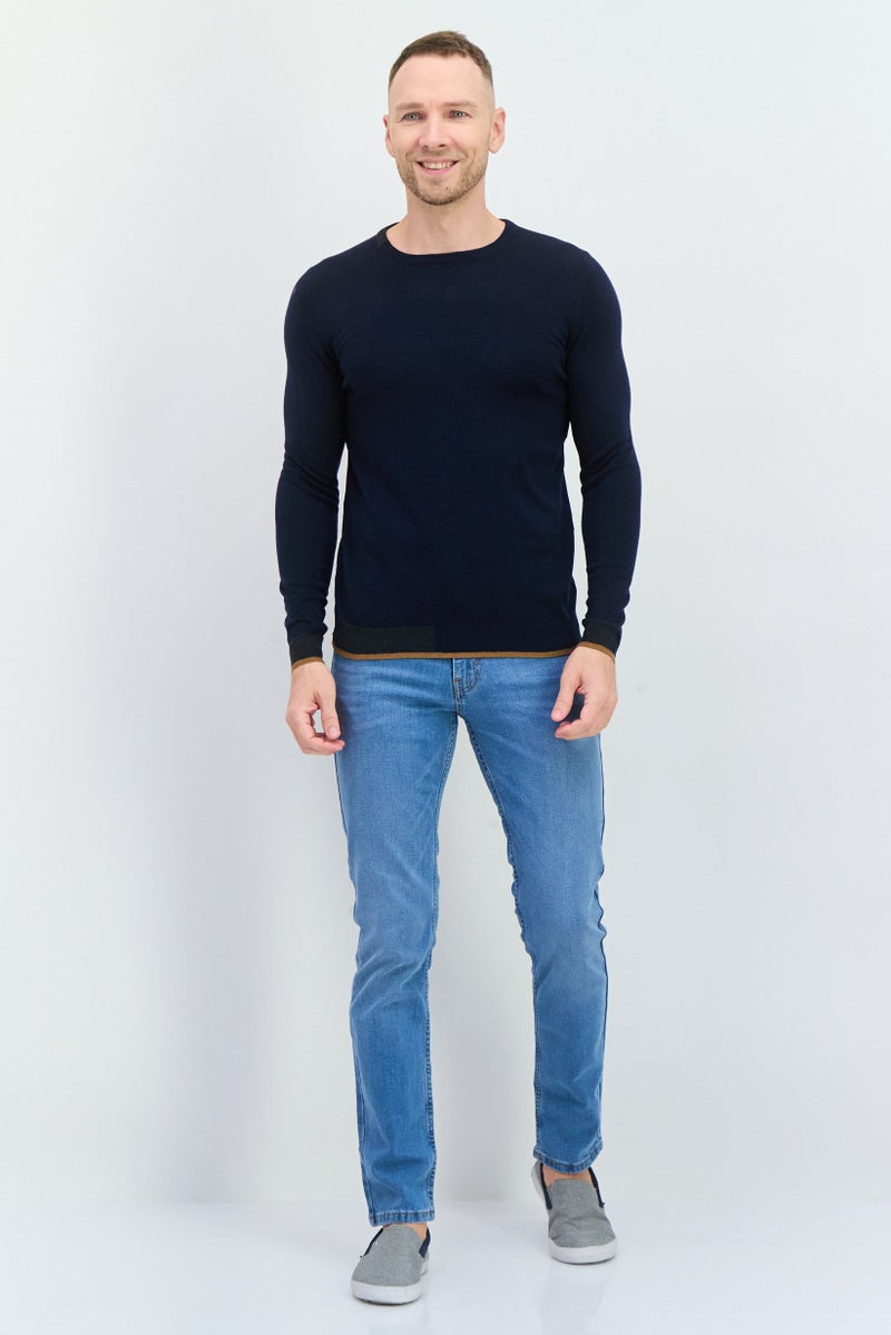 Sorbino Men Round Neck Long Sleeves Textured Sweater, Navy - Image 4