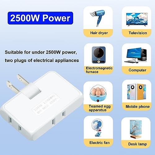 PaeorRorL 3 Pack AC Flat Wall Outlet Extender,3 Way 2 Prong180 Degree Portable Swivel Wall Tap Plug,Ultra Thin Folding Electrical Outlet Splitter (Easy Install),Type A,White - Image 5