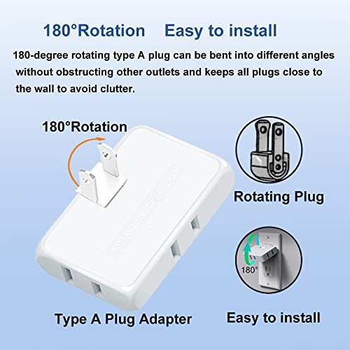 PaeorRorL 3 Pack AC Flat Wall Outlet Extender,3 Way 2 Prong180 Degree Portable Swivel Wall Tap Plug,Ultra Thin Folding Electrical Outlet Splitter (Easy Install),Type A,White - Image 2