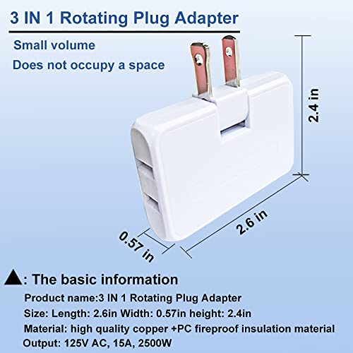 PaeorRorL 3 Pack AC Flat Wall Outlet Extender,3 Way 2 Prong180 Degree Portable Swivel Wall Tap Plug,Ultra Thin Folding Electrical Outlet Splitter (Easy Install),Type A,White - Image 3