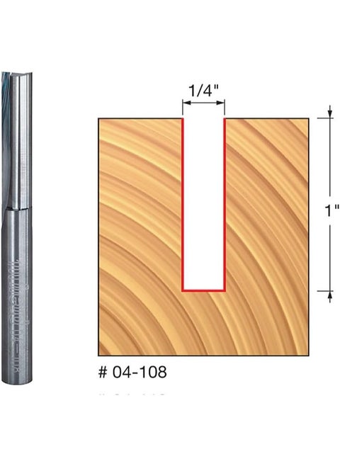 Freud Double Flute Straight Bit with Tico Hi-Density Carbide for Maximum Performance - 2 Cutters, 24000 RPM, 1" Height, 1/4" Diameter, 2-1/2" Length, 1/4" Shank - 04-108