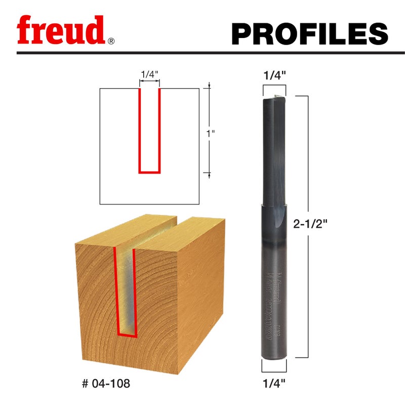 Freud Double Flute Straight Bit with Tico Hi-Density Carbide for Maximum Performance - 2 Cutters, 24000 RPM, 1" Height, 1/4" Diameter, 2-1/2" Length, 1/4" Shank - 04-108 - Image 2