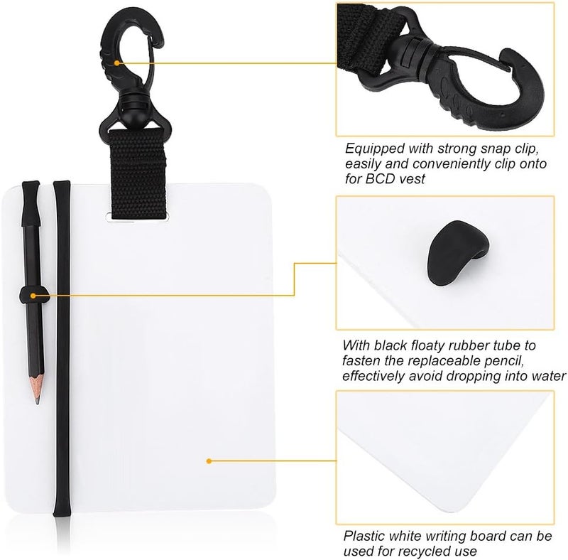 KANASI Underwater Writing Slate, Durable Plastic Board with Swivel Clip and Pencil for Divers Swimmers Water Sports - Image 4