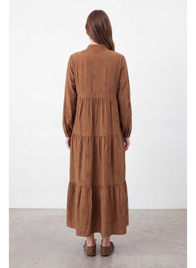 Soul Women's Mandarin Collar Maxi Dress - 32528ELB - BROWN. - Image 3