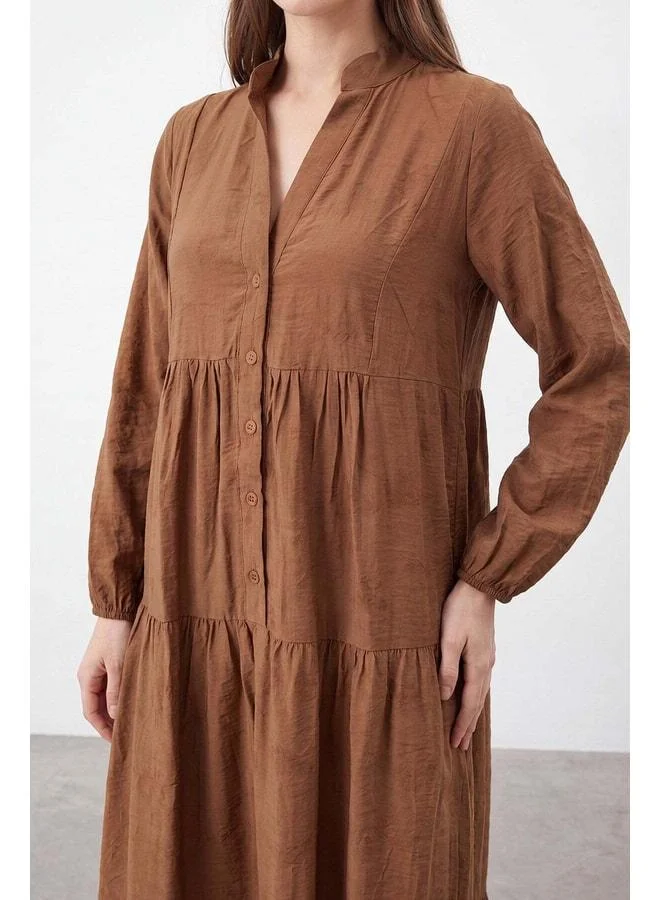 Soul Women's Mandarin Collar Maxi Dress - 32528ELB - BROWN.