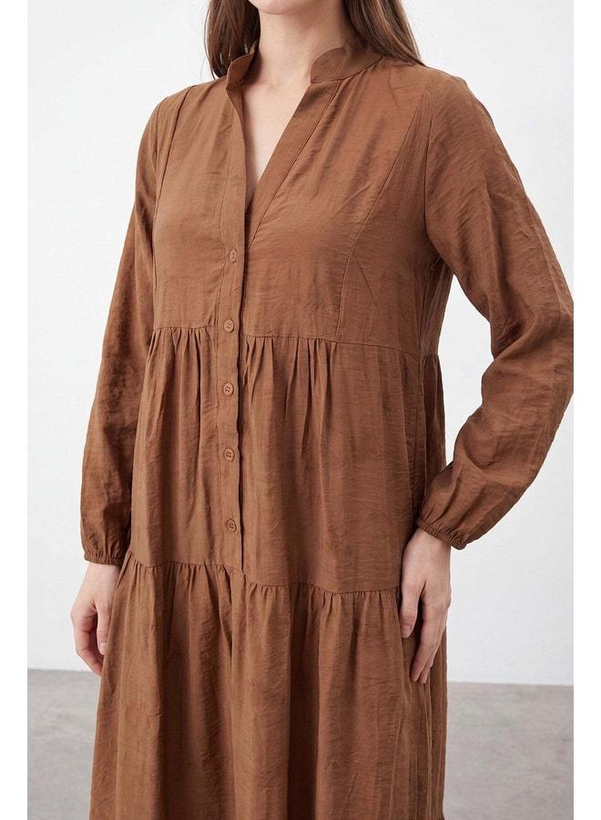 Soul Women's Mandarin Collar Maxi Dress - 32528ELB - BROWN. - Image 2