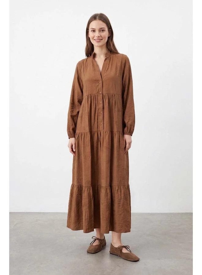 Soul Women's Mandarin Collar Maxi Dress - 32528ELB - BROWN.