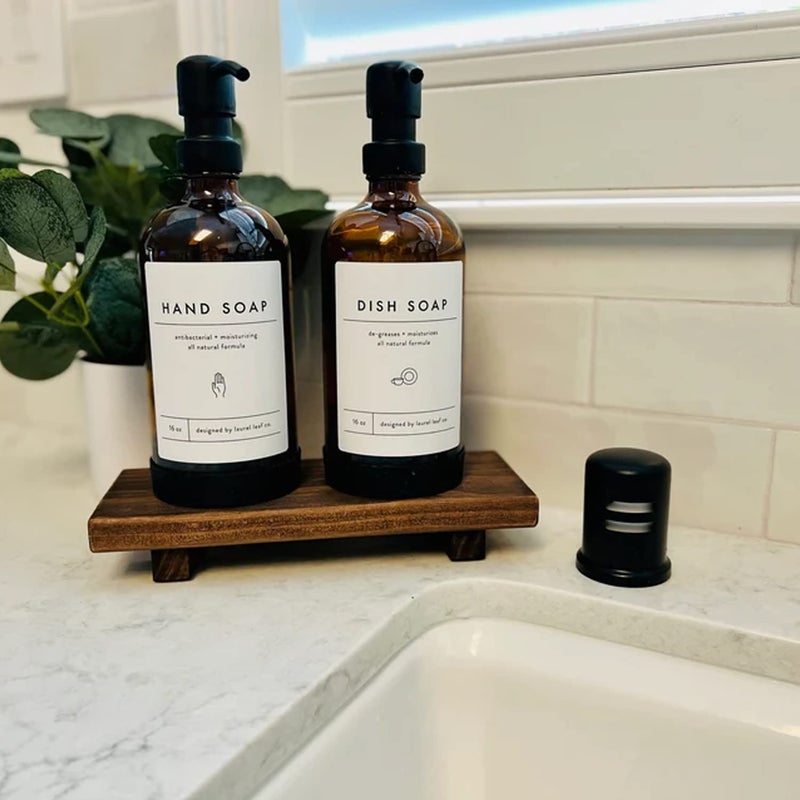 GRID FORTE Wood Pedestal Soap Stand, Farmhouse Wood Riser, Soap Dish Holder/Tray Counter Decor for Bathroom Kitchen, Rustic Candle Plant Holder, Display Rectangular Decorative (Antique Walnut) - Image 3