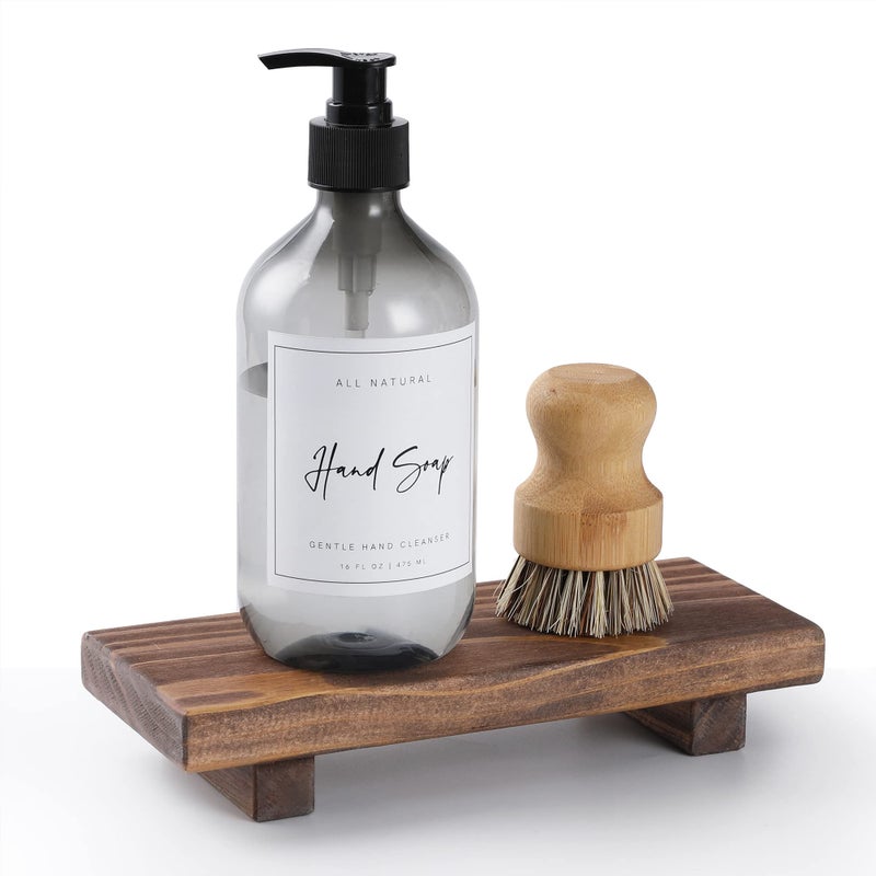 GRID FORTE Wood Pedestal Soap Stand, Farmhouse Wood Riser, Soap Dish Holder/Tray Counter Decor for Bathroom Kitchen, Rustic Candle Plant Holder, Display Rectangular Decorative (Antique Walnut) - Image 1