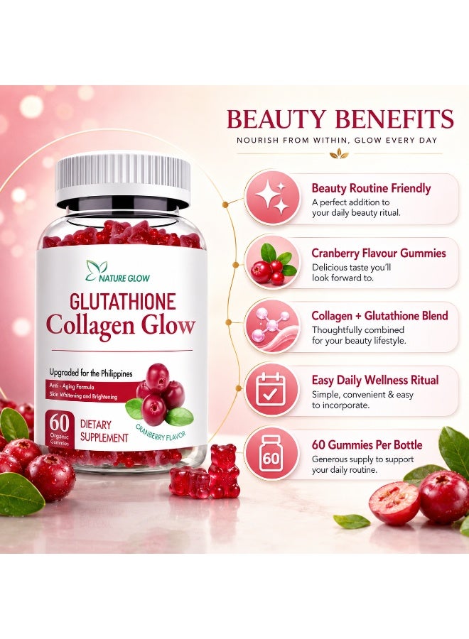 Nature Glow Glutathione Collagen Glow Cranberry Dietary Supplement Gummies for Beauty & Daily Wellness, 60 Gummies - Image 3