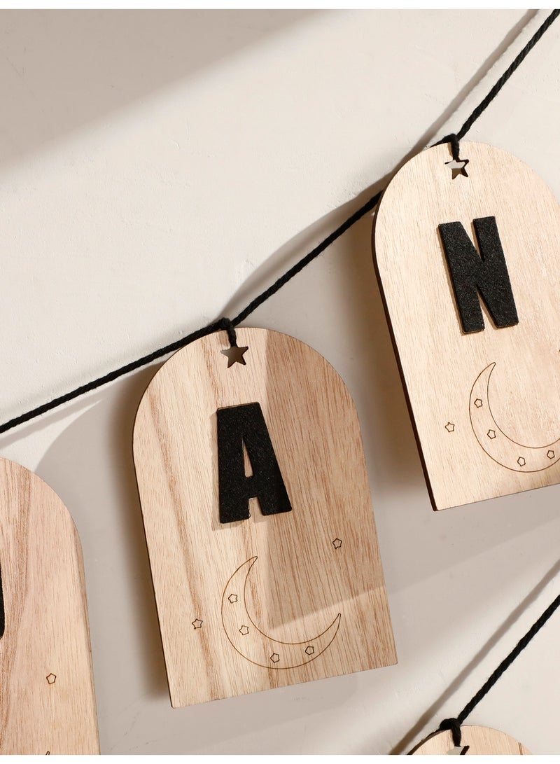 1set Wooden Ramadan Mubarak Banner Hanging Decoration Islamic Home Decor Arabic Style Wooden Garland Ramadan Kareem Eid Mubarak Wall Hanging Sign for Living Room Majlis Entryway Festive Home Styling - Image 5