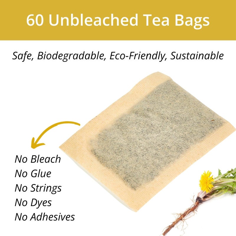 60 Roasted Dandelion Root Tea Bags, 2g/Bags, VitalForest Natural Detox Dandelion Tea, Dried Dandelion Root Coffee Substitute, Diente De Leon, Caffeine Free, Canister Packaged - Image 3