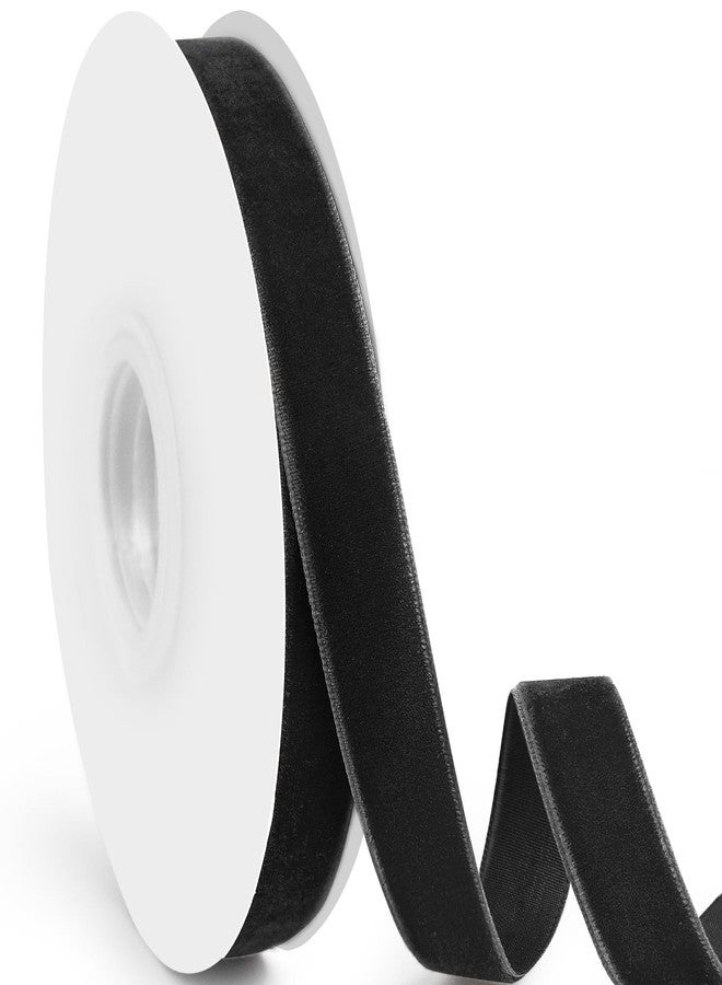 Quhora Velvet Ribbon, 5/8 Inch X 25 Yd with Spool, Black Velvet Ribbon- Ideal for Crafts, Gifts, Bows, Christmas Trees, Weddings, and Ornaments - Image 1