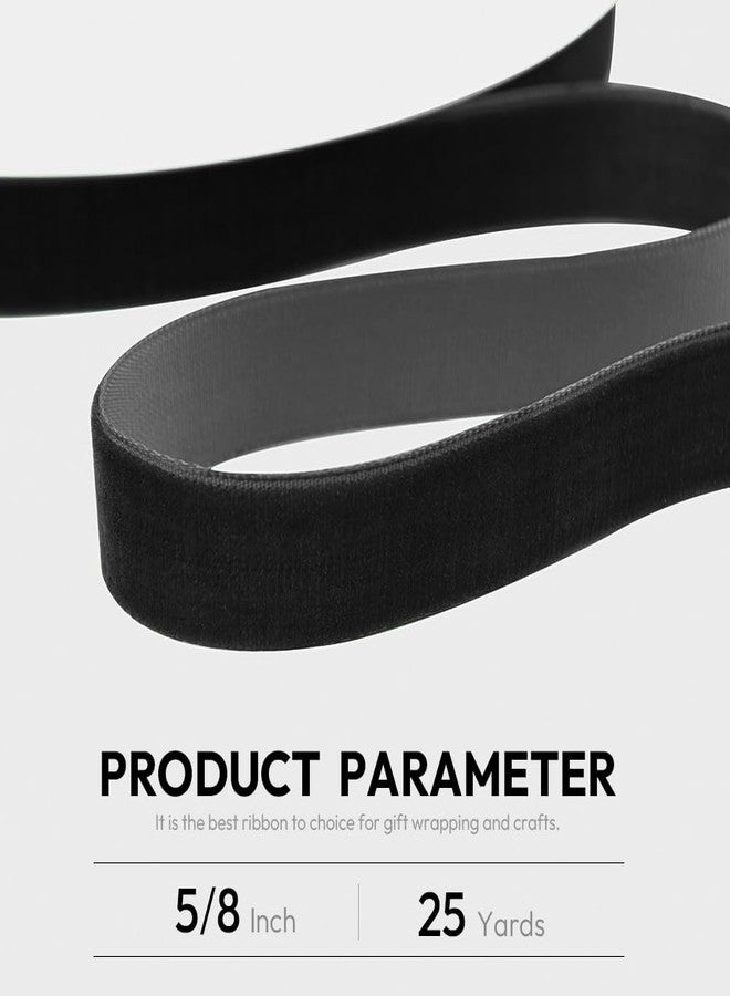 Quhora Velvet Ribbon, 5/8 Inch X 25 Yd with Spool, Black Velvet Ribbon- Ideal for Crafts, Gifts, Bows, Christmas Trees, Weddings, and Ornaments - Image 3