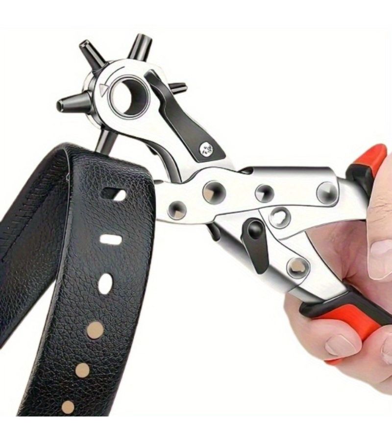 Red Rotary Leather Hole Punch Heavy Duty Manual Lever Multi Shape Punch Kit For Belts Watch Bands And Leather Craft 1pc - Image 1