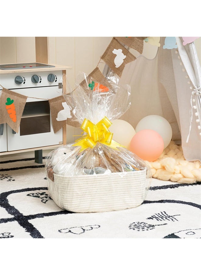 HOMESTAR Rectangle Cotton Rope Woven Basket with Handles, for Books, Magazines, Toys, Decorative Rectangle Basket for Baby Nursery, Living Room, Bathroom, White - Image 2