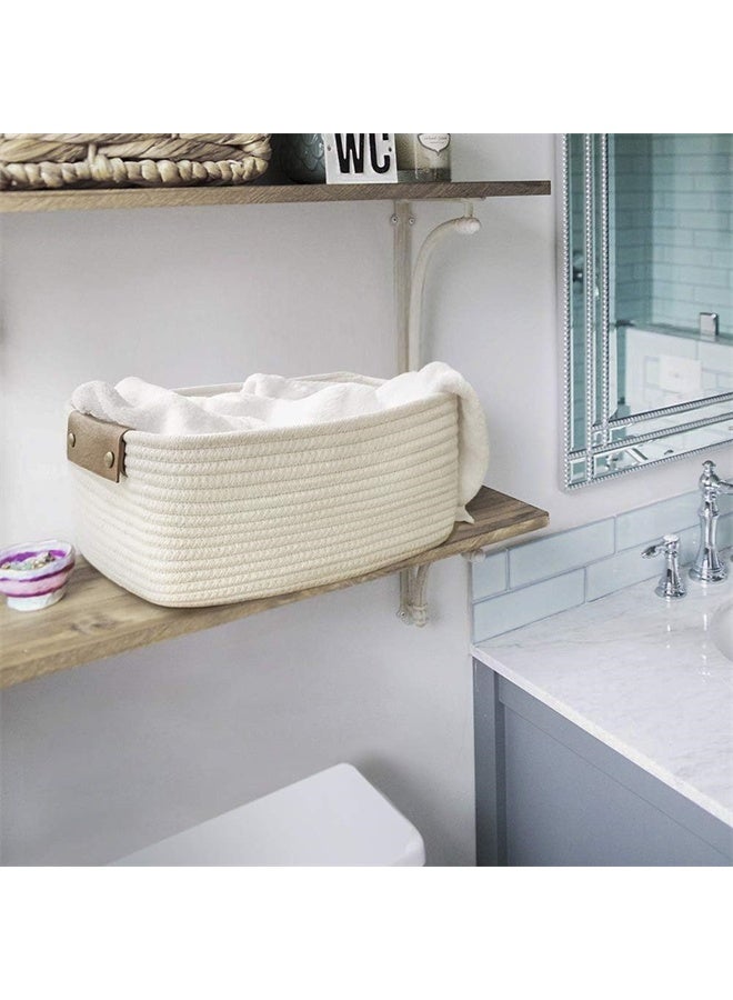 HOMESTAR Rectangle Cotton Rope Woven Basket with Handles, for Books, Magazines, Toys, Decorative Rectangle Basket for Baby Nursery, Living Room, Bathroom, White - Image 4