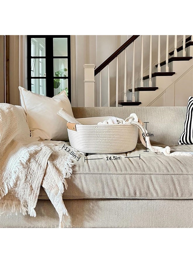 HOMESTAR Rectangle Cotton Rope Woven Basket with Handles, for Books, Magazines, Toys, Decorative Rectangle Basket for Baby Nursery, Living Room, Bathroom, White - Image 5