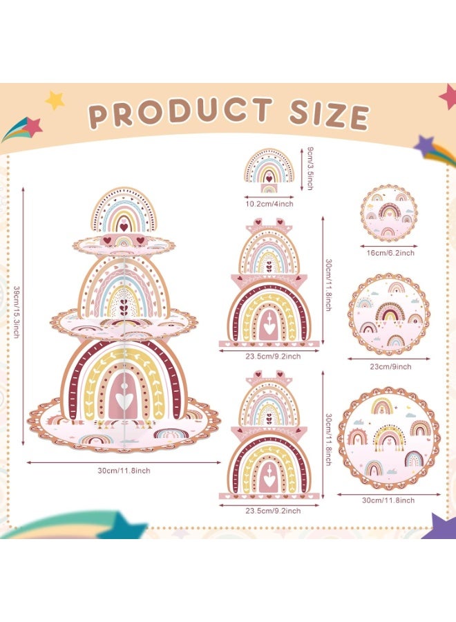 3 Tier Rainbow Cupcake Stand Rainbow Theme Cardboard Cupcake Tower Cake Dessert Holder for Boho Rainbow Birthday Wedding Party Supplies - Image 1