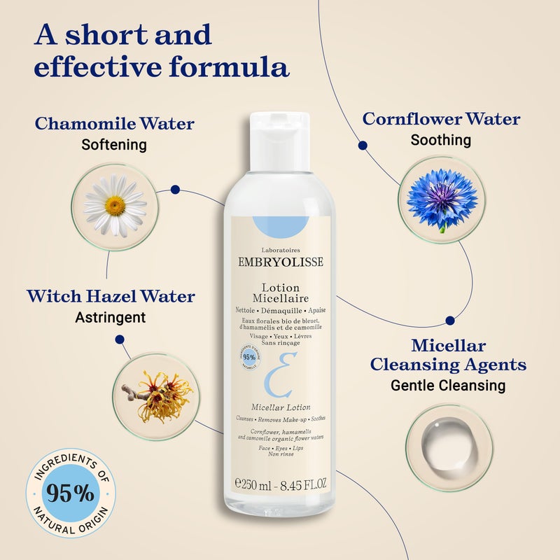 Embryolisse Micellar Lotion Makeup Remover for Sensitive Skin, Gentle Cleansing and Toning Floral Water with Chamomile, Cornflower & Witch Hazel, No-Rinse, 8.45 Fl Oz - Image 4