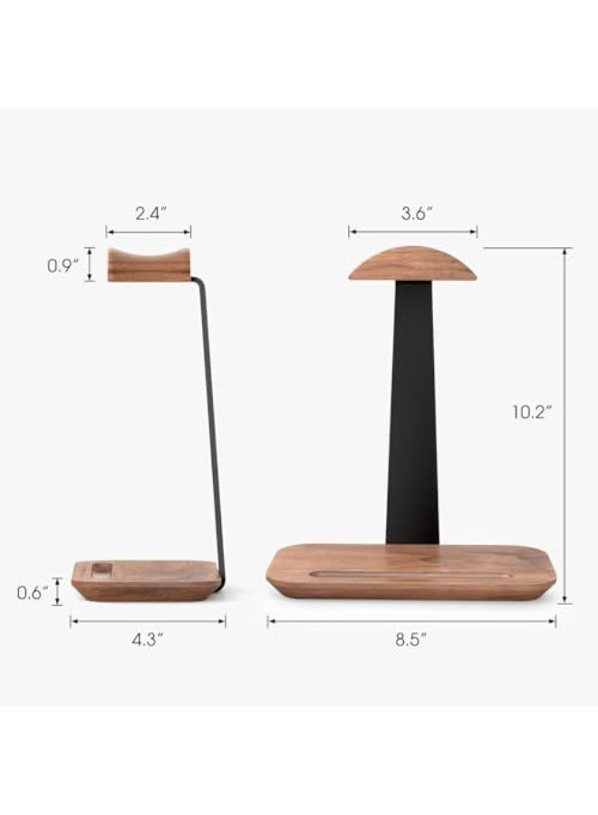 حامل سماعات الرأس من فيرست ويف - حامل سماعات خشبي فاخر مع قاعدة للتخزين ودعم من الألومنيوم | منظم سطح مكتب أنيق لسماعات AirPods Max وBeats وBose وSony وSennheiser وسماعات الألعاب - جوز الهند - Image 2